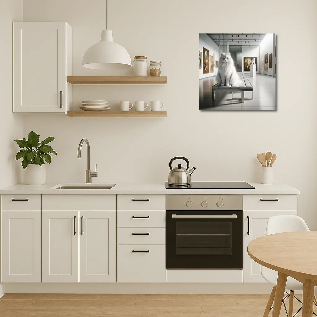 White Cat Sitting in Art Gallery – Wall Art