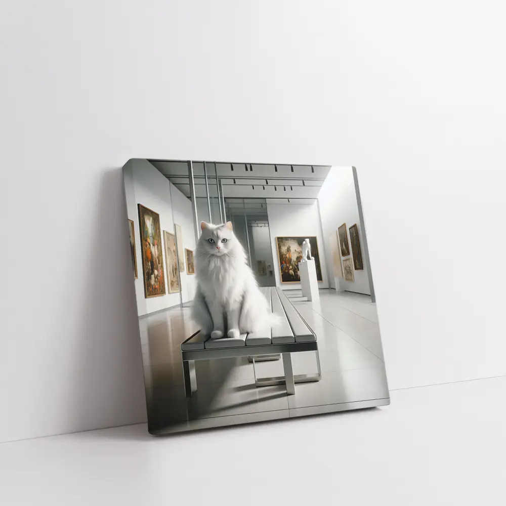 White Cat Sitting in Art Gallery – Wall Art