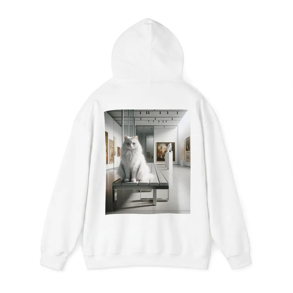 White Cat Sitting in Art Gallery – Hoodies