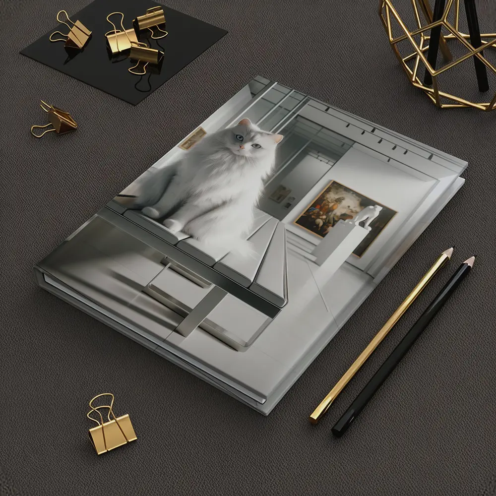 White Cat Sitting in Art Gallery – Notebooks