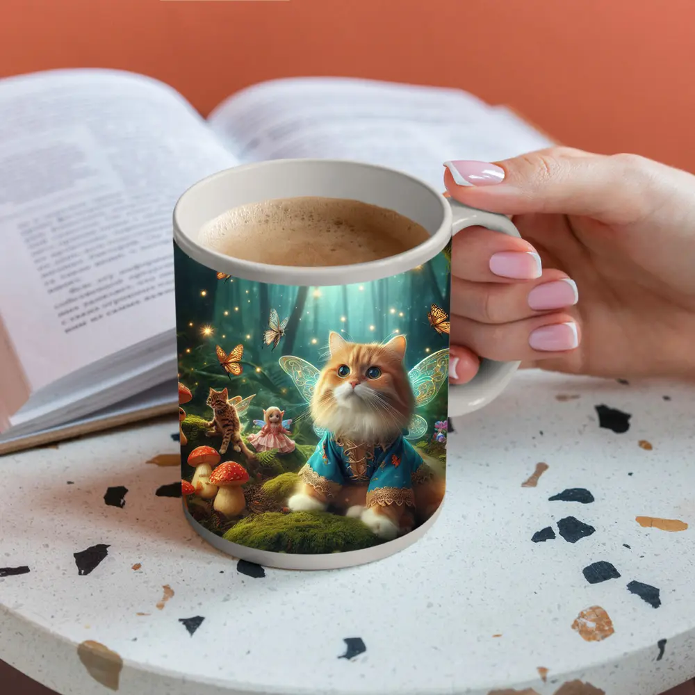 Fairy Cat With Wings In Enchanted Forest – Mugs