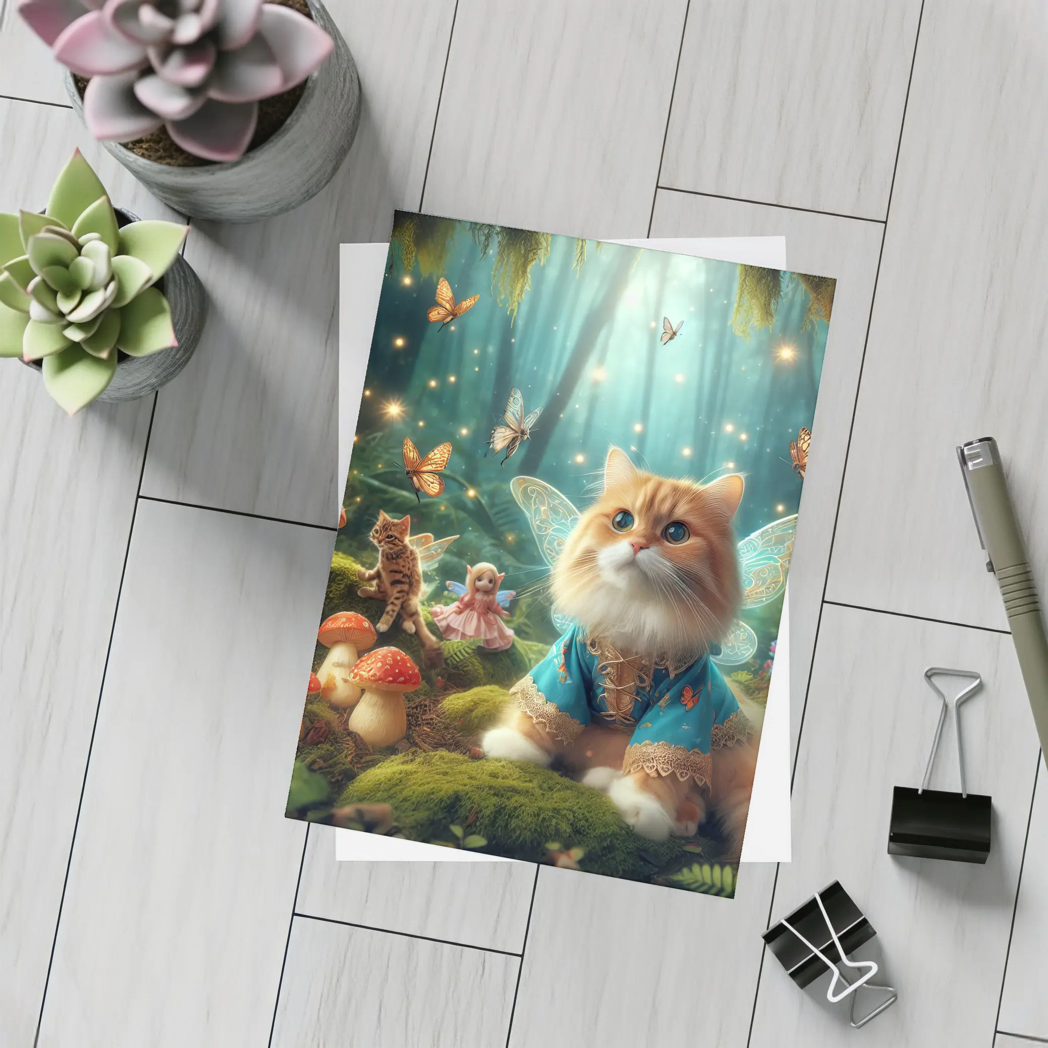 Fairy Cat With Wings In Enchanted Forest – Postcards