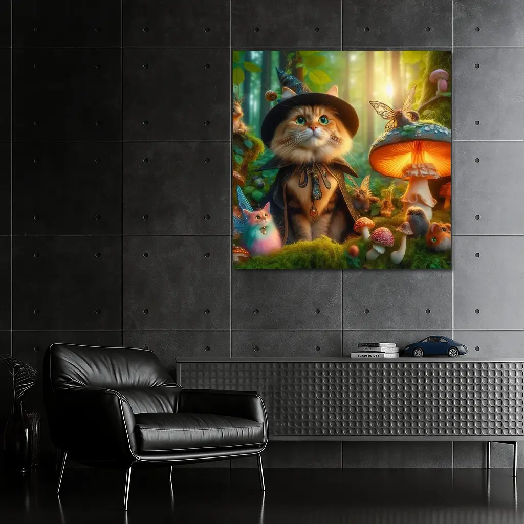 Wizard Cat Enchanted Forest Mushroom Fantasy – Wall Art