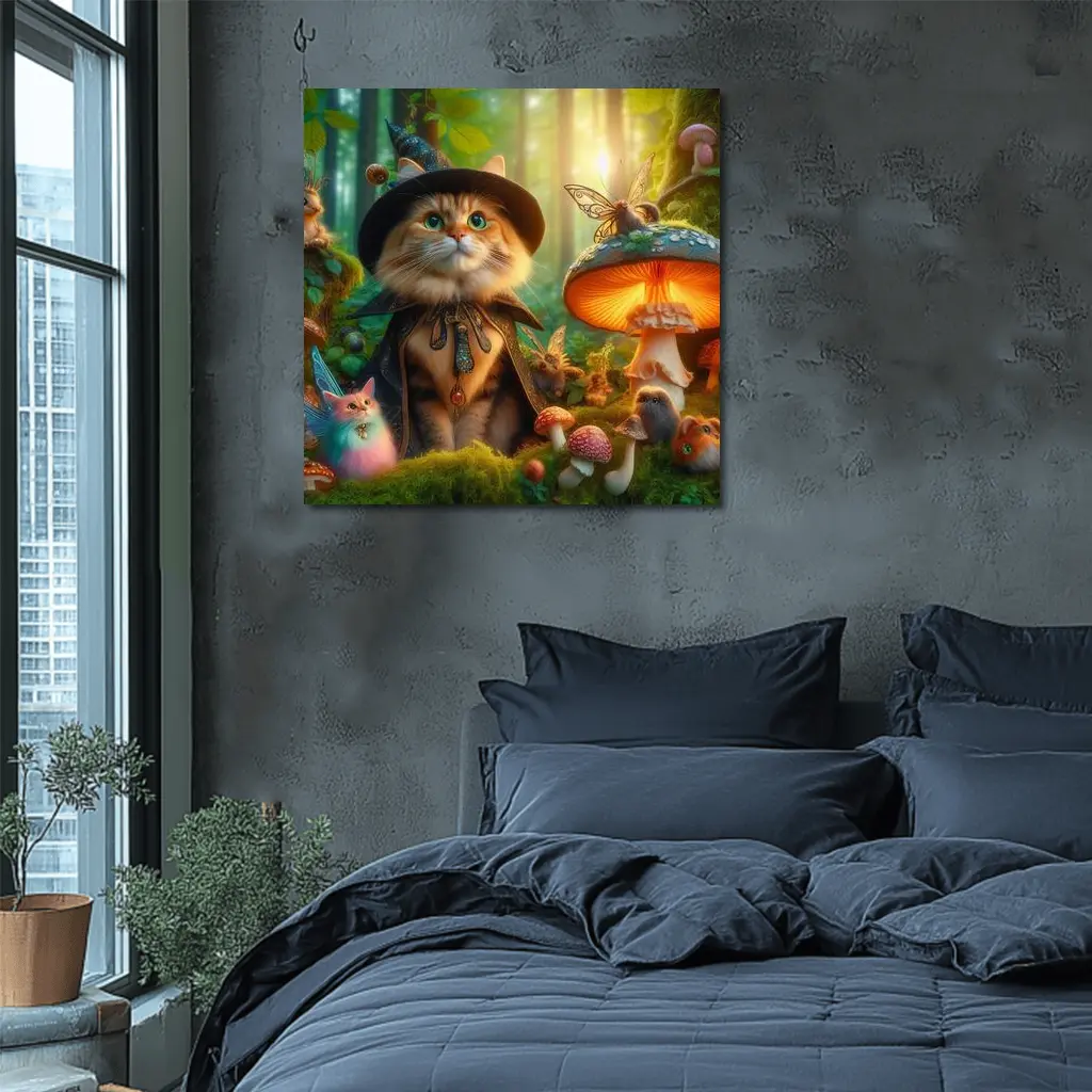 Wizard Cat Enchanted Forest Mushroom Fantasy – Wall Art
