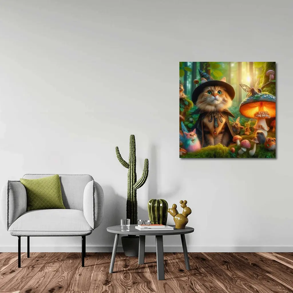Wizard Cat Enchanted Forest Mushroom Fantasy – Wall Art