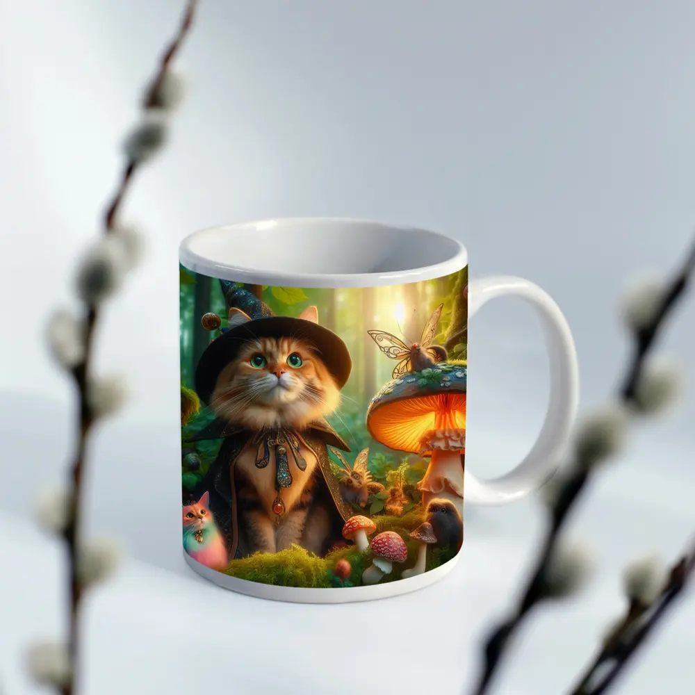 Wizard Cat Enchanted Forest Mushroom Fantasy – Mugs