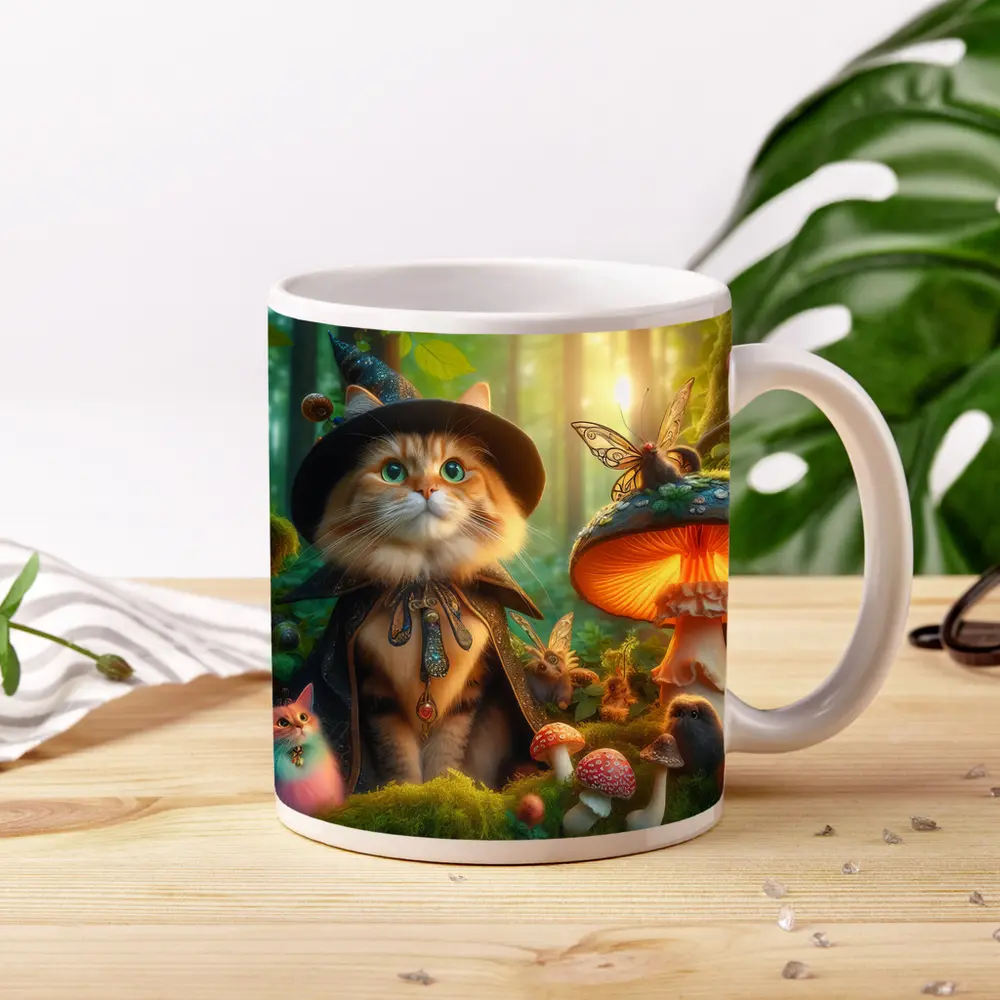 Wizard Cat Enchanted Forest Mushroom Fantasy – Mugs