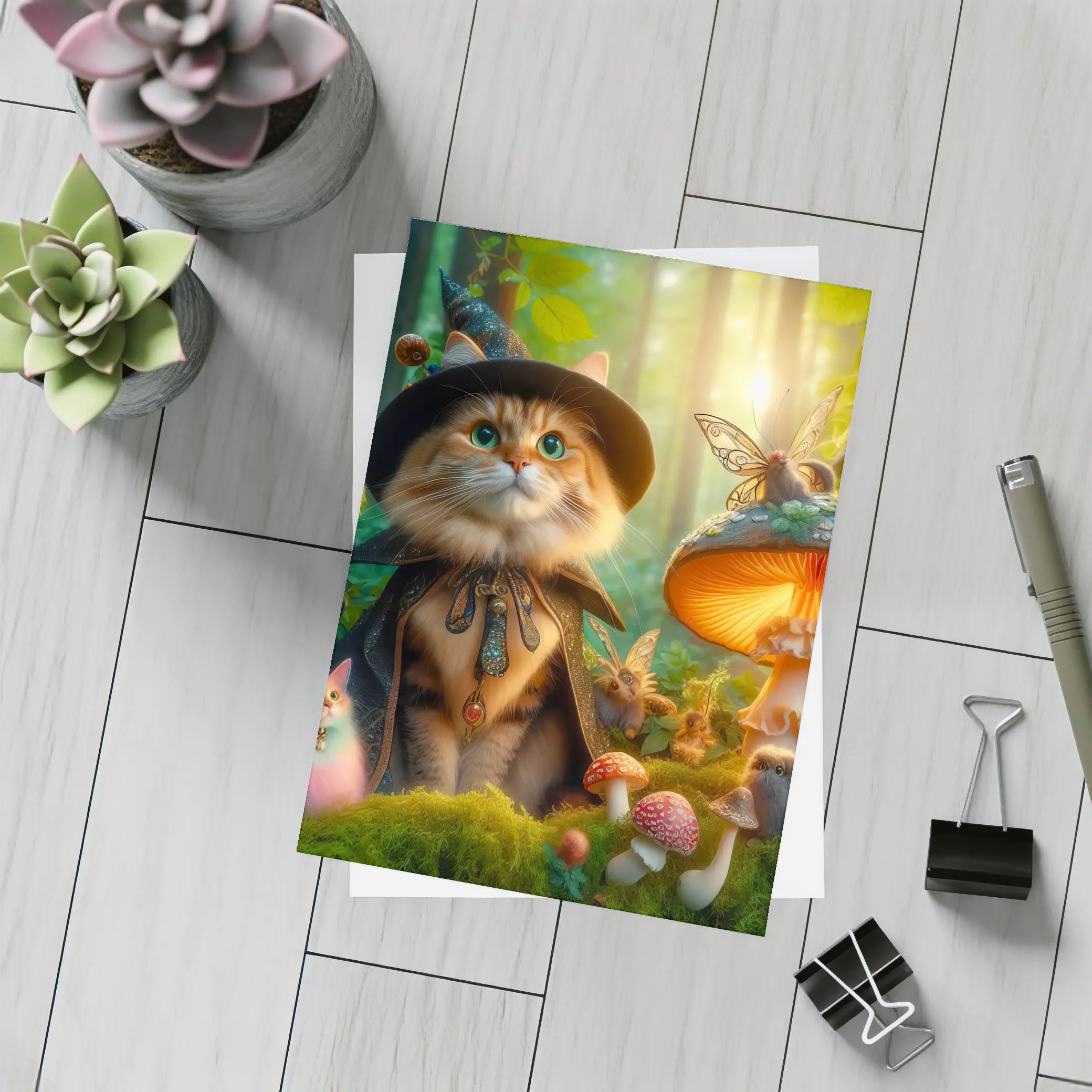 Wizard Cat Enchanted Forest Mushroom Fantasy – Postcards