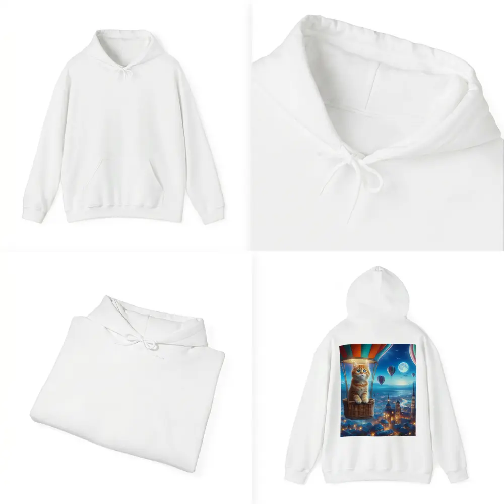 Ginger Kitten Hot Air Balloon Night City – Hoodies