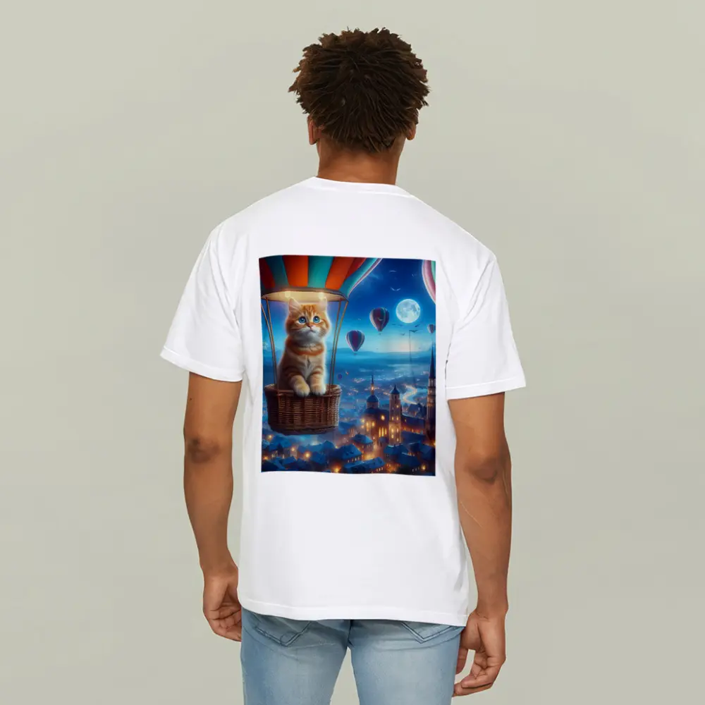 Ginger Kitten Hot Air Balloon Night City – T-Shirts