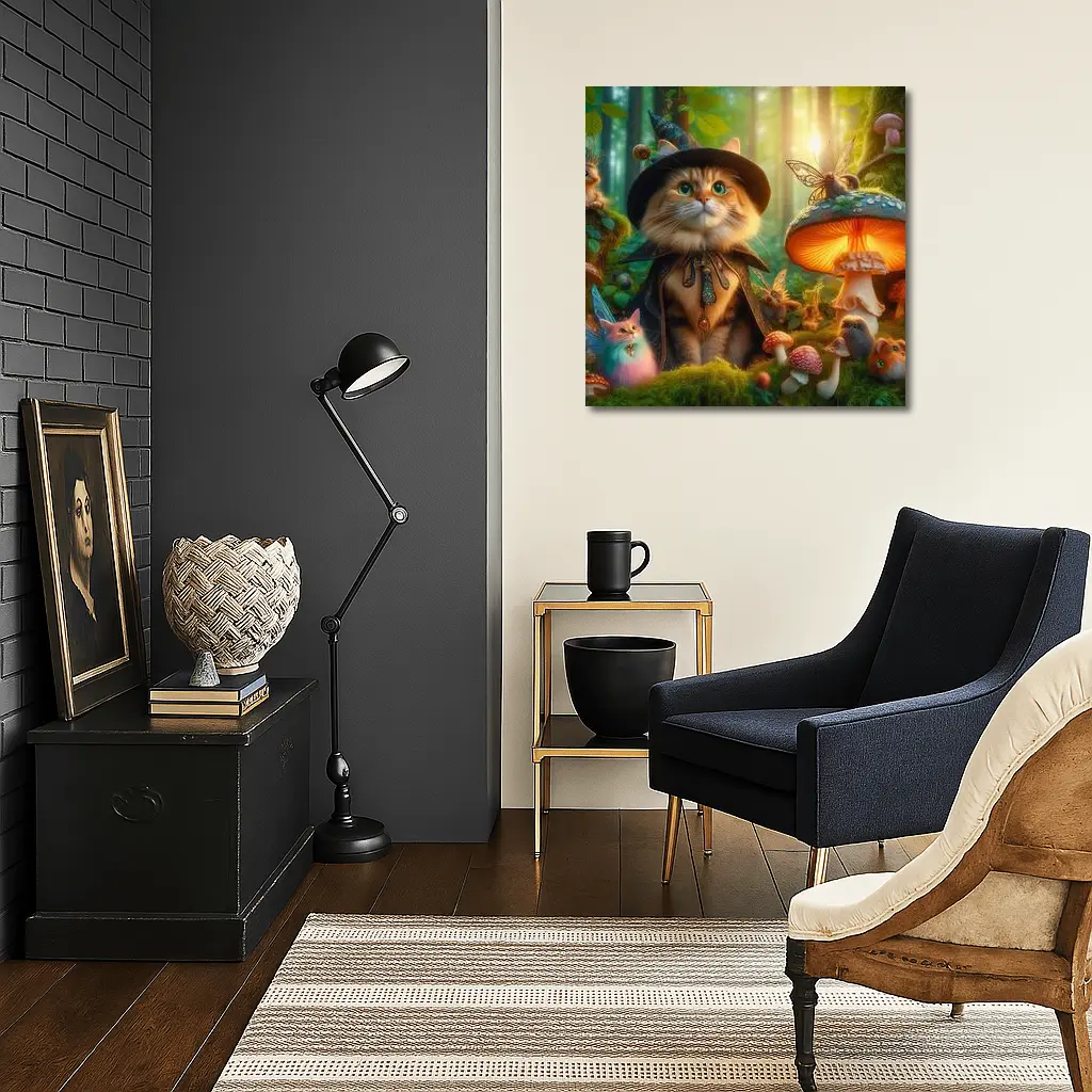 Wizard Cat Enchanted Forest Mushroom Fantasy – Wall Art
