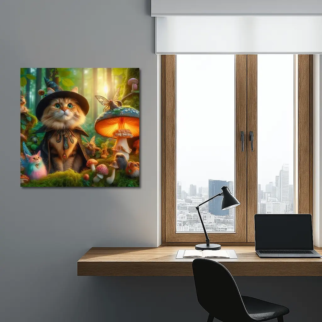 Wizard Cat Enchanted Forest Mushroom Fantasy – Wall Art