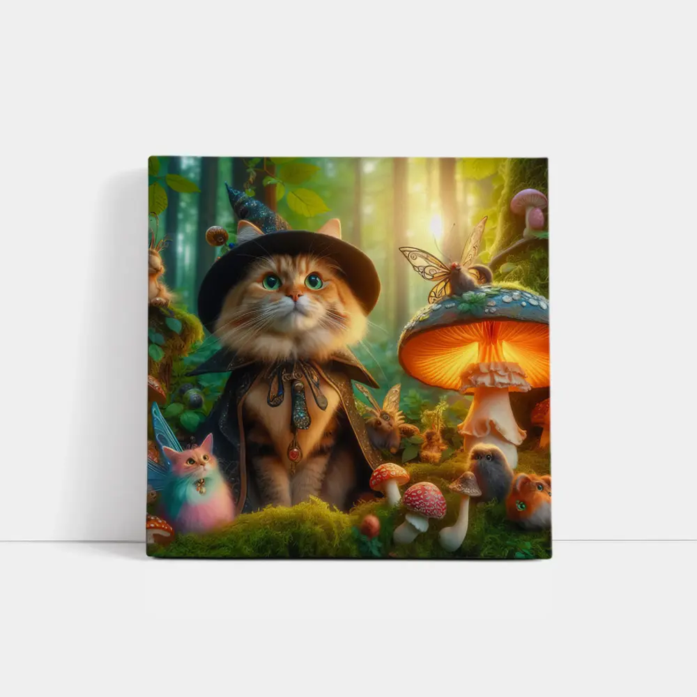 Wizard Cat Enchanted Forest Mushroom Fantasy – Wall Art