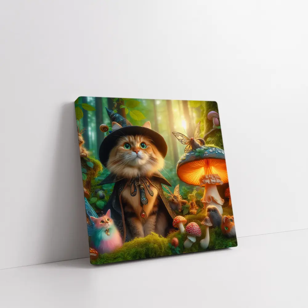 Wizard Cat Enchanted Forest Mushroom Fantasy – Wall Art