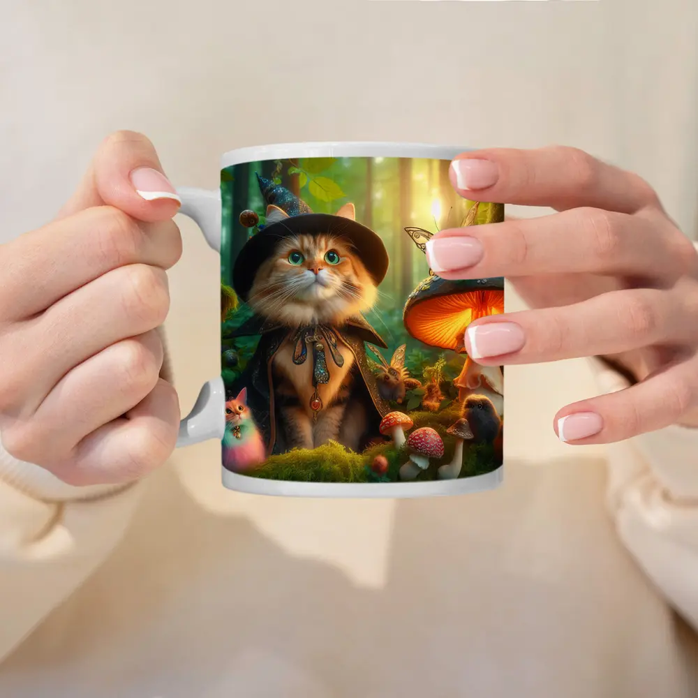 Wizard Cat Enchanted Forest Mushroom Fantasy – Mugs