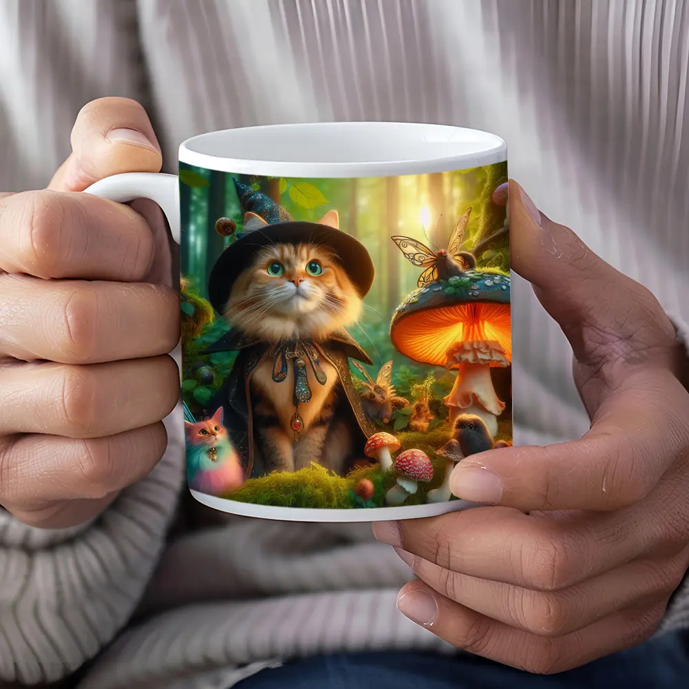 Wizard Cat Enchanted Forest Mushroom Fantasy – Mugs