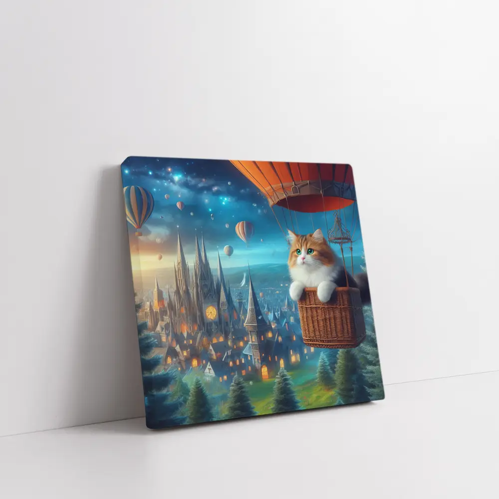 Fluffy Cat Hot Air Balloon Fantasy City – Wall Art