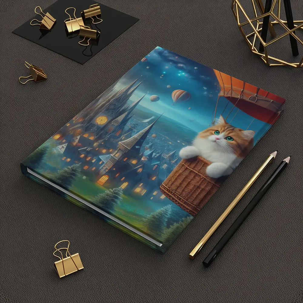 Fluffy Cat Hot Air Balloon Fantasy City – Notebooks