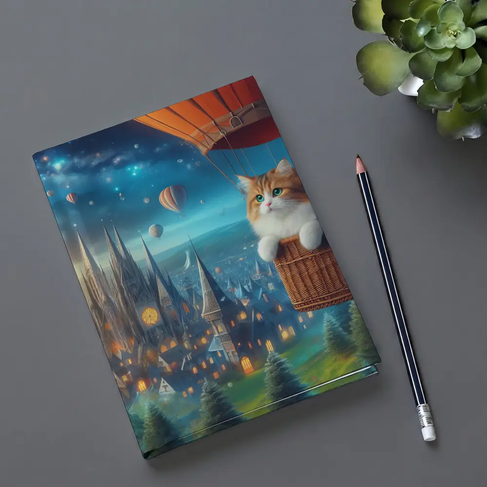 Fluffy Cat Hot Air Balloon Fantasy City – Notebooks