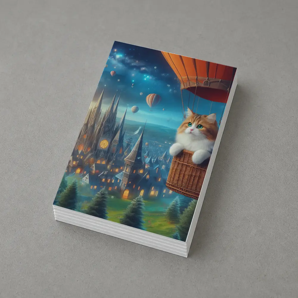 Fluffy Cat Hot Air Balloon Fantasy City – Postcards