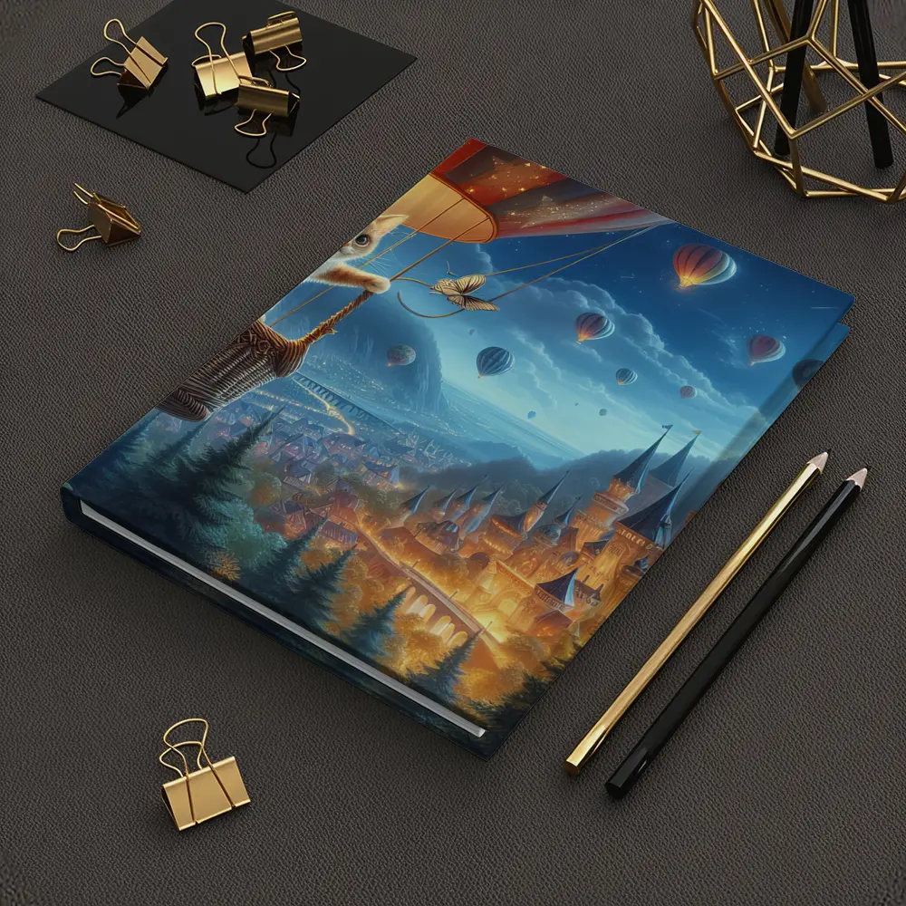 Kitten Hot Air Balloon Fantasy Castle Night – Notebooks