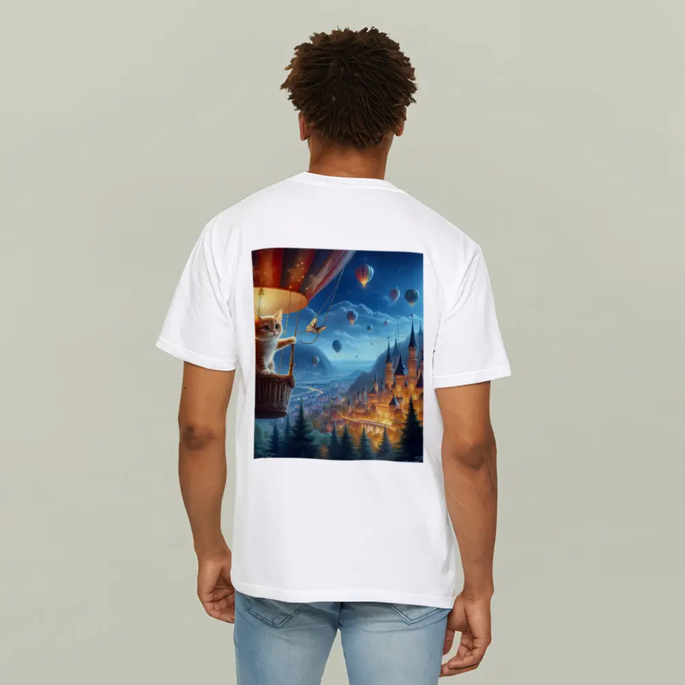 Kitten Hot Air Balloon Fantasy Castle Night – T-Shirts
