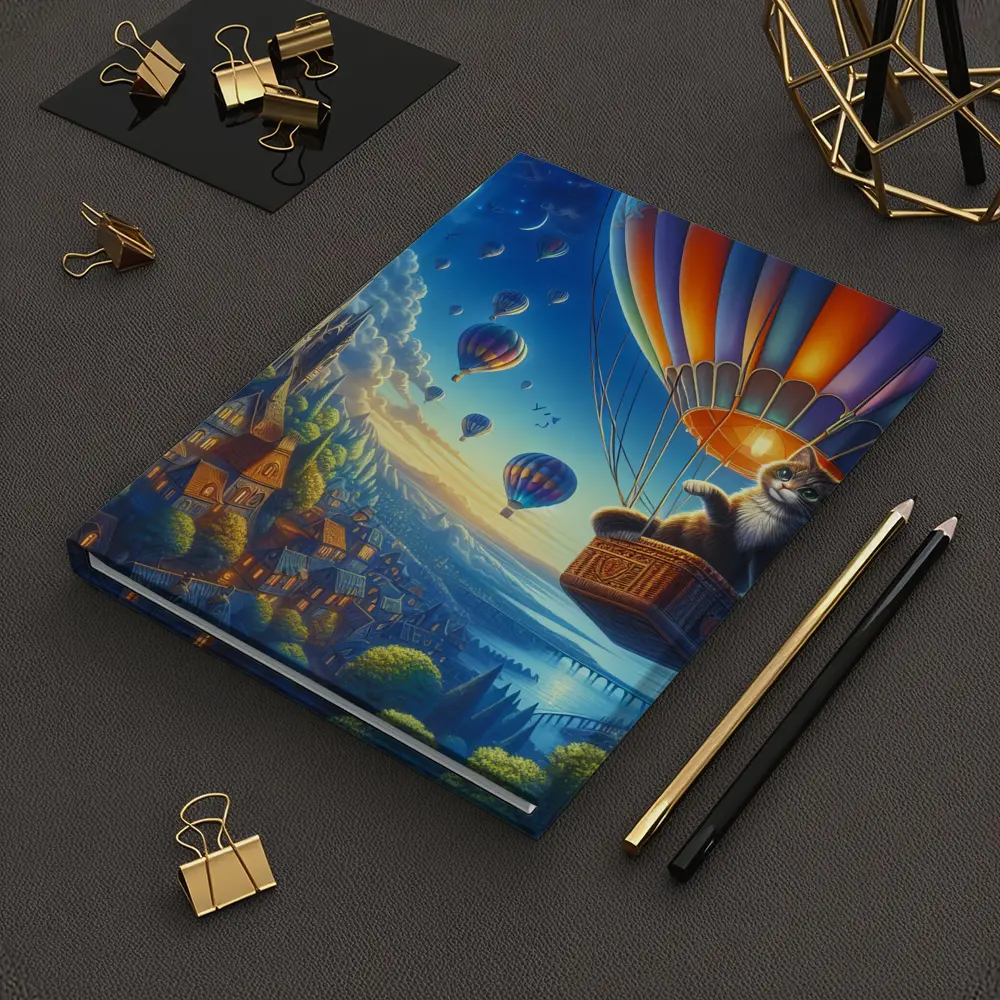 Cat Hot Air Balloon Fantasy Night Sky – Notebooks