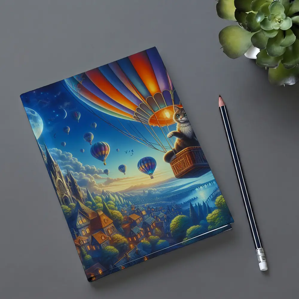 Cat Hot Air Balloon Fantasy Night Sky – Notebooks