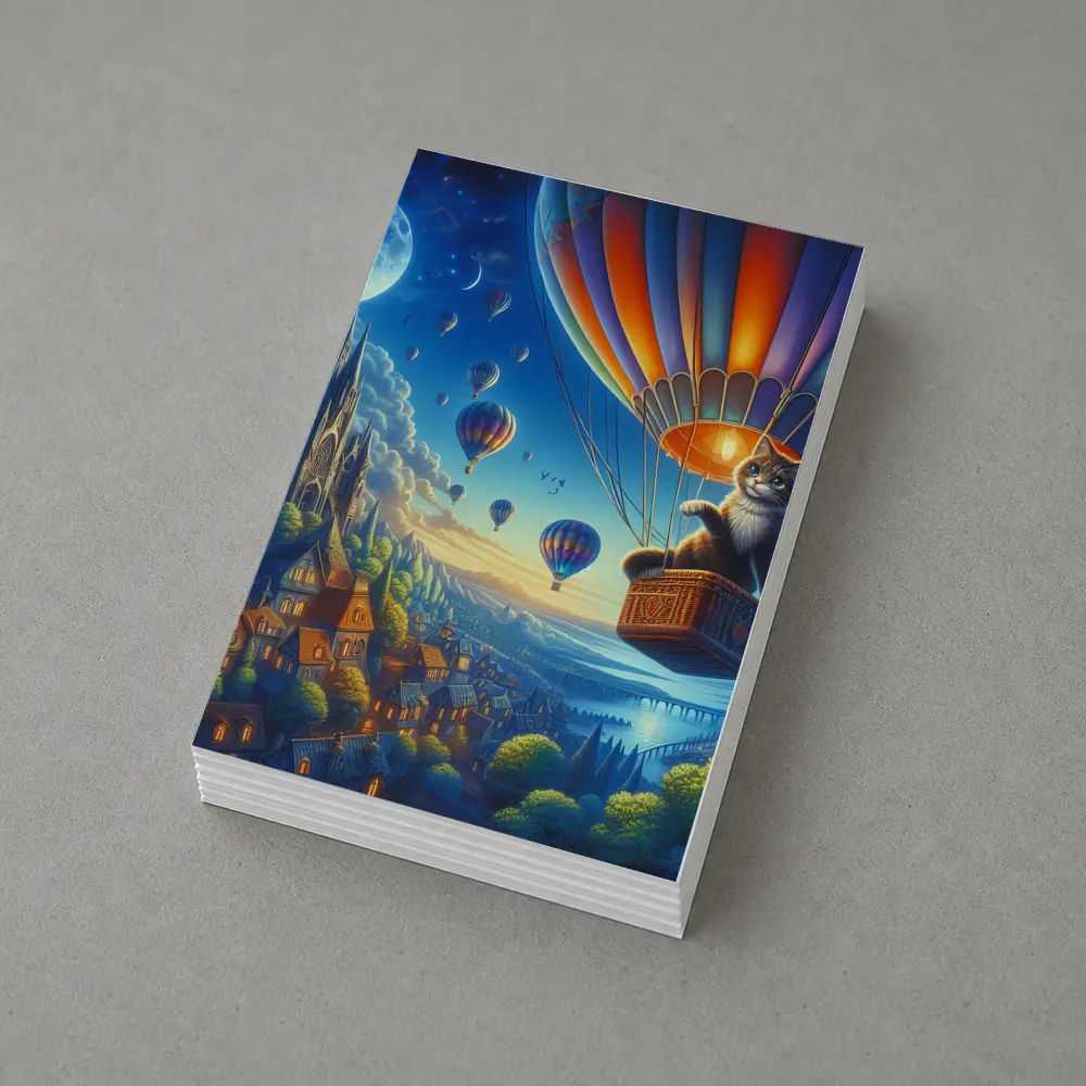 Cat Hot Air Balloon Fantasy Night Sky – Postcards