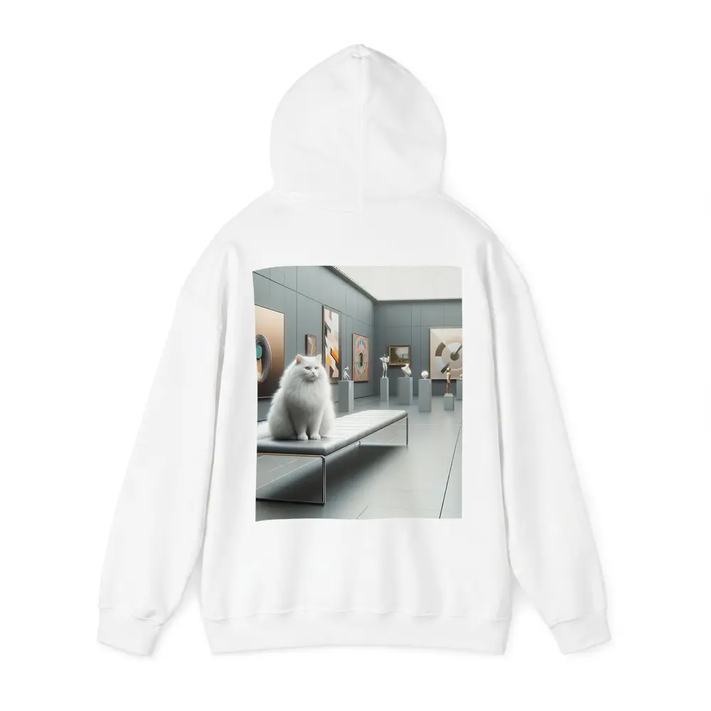 White Cat Sitting In Modern Art Gallery – Hoodies