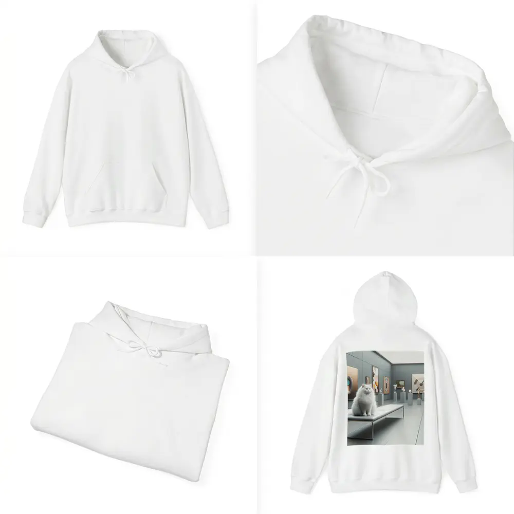 White Cat Sitting In Modern Art Gallery – Hoodies