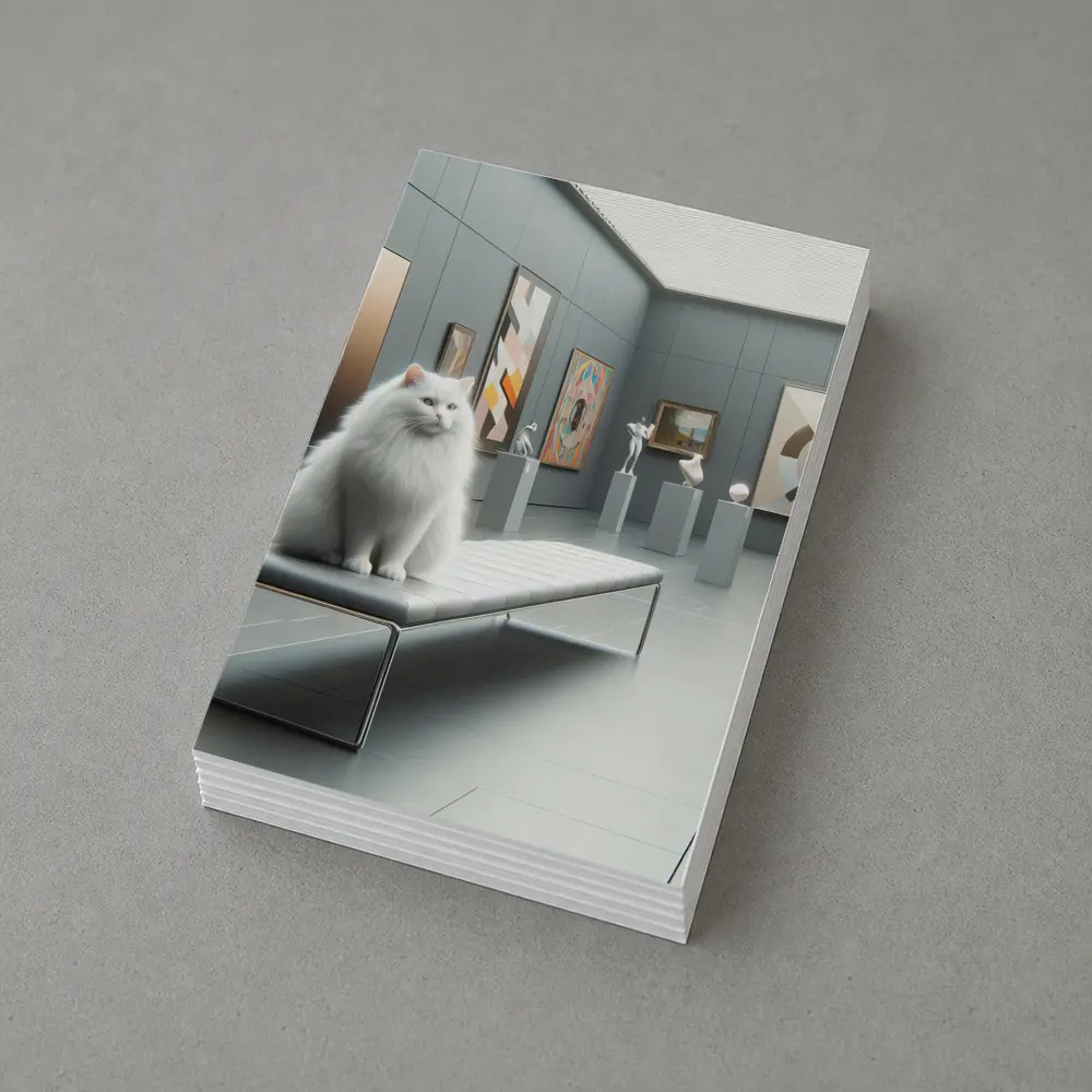White Cat Sitting In Modern Art Gallery – Postcards