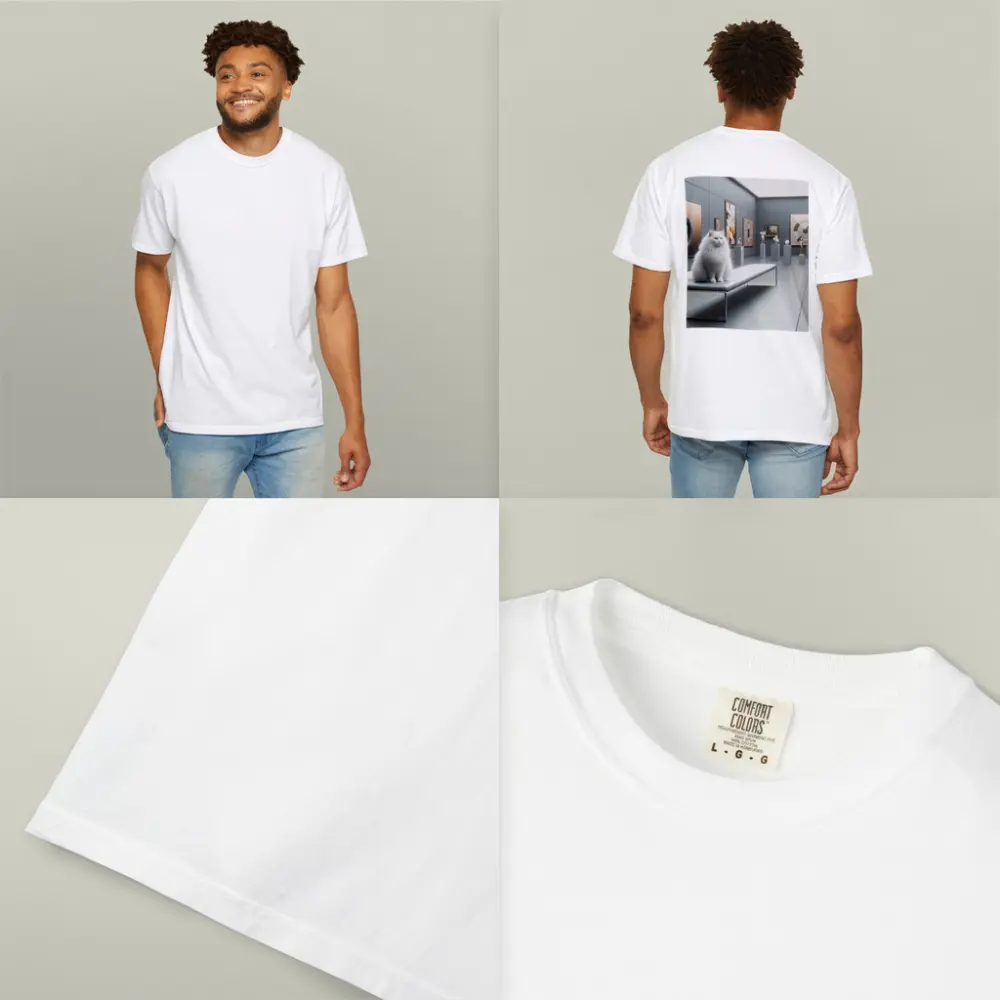 White Cat Sitting In Modern Art Gallery – T-Shirts