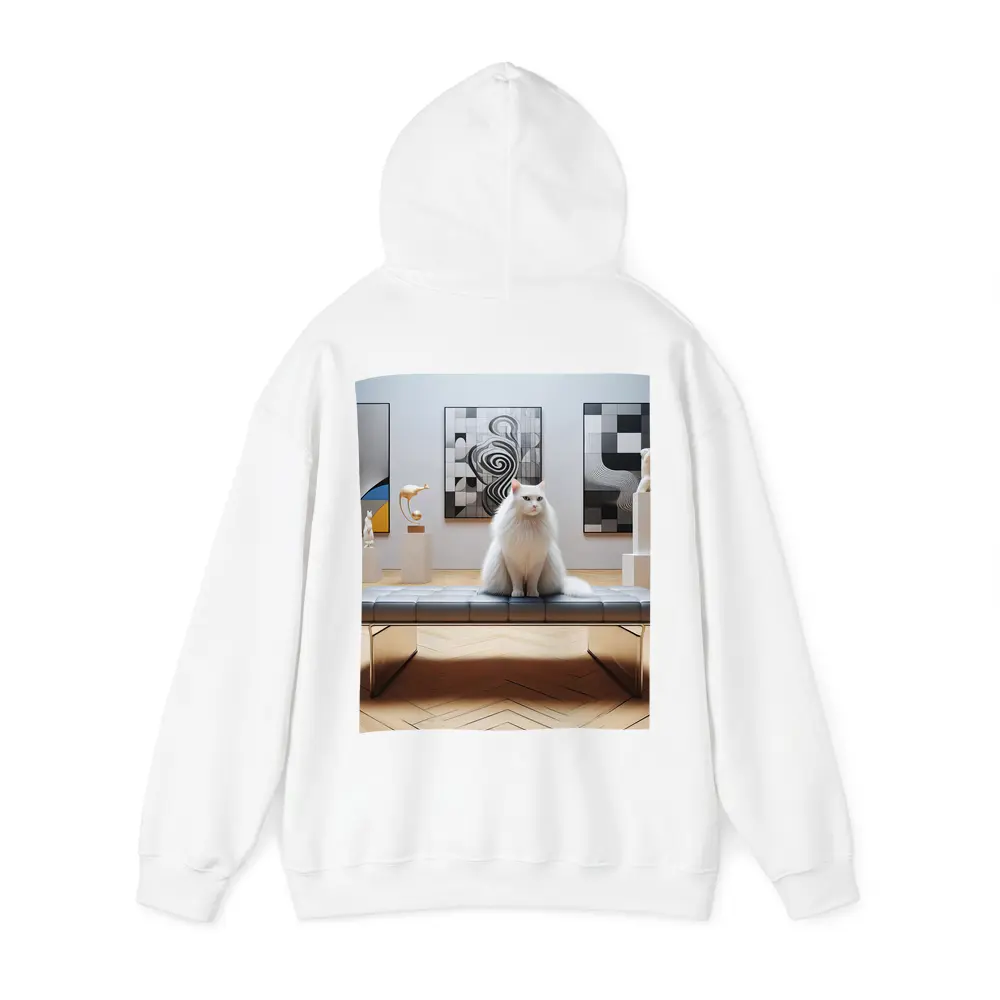 White Cat Sitting in Modern Art Gallery – Hoodies