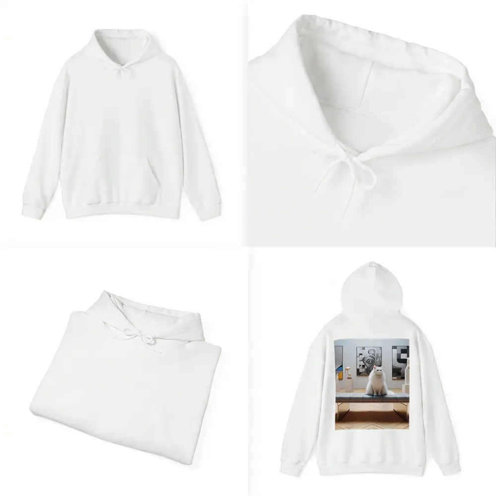 White Cat Sitting in Modern Art Gallery – Hoodies