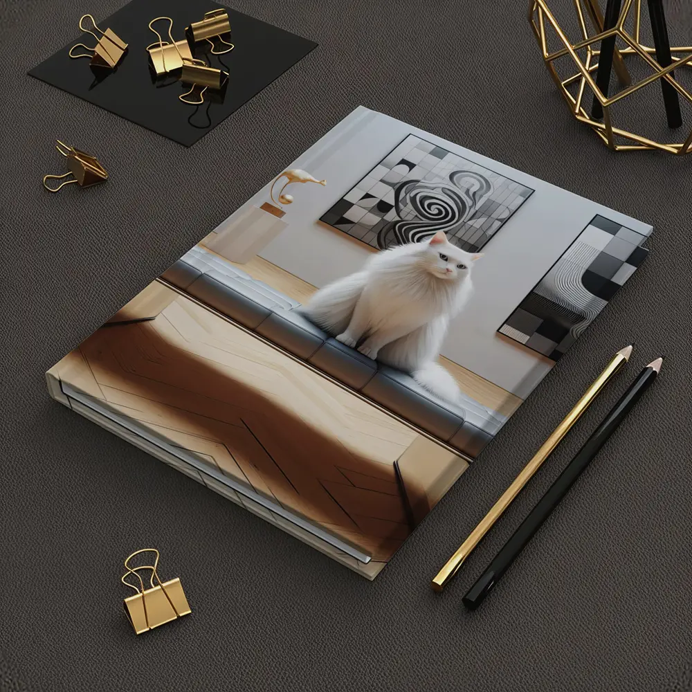 White Cat Sitting in Modern Art Gallery – Notebooks