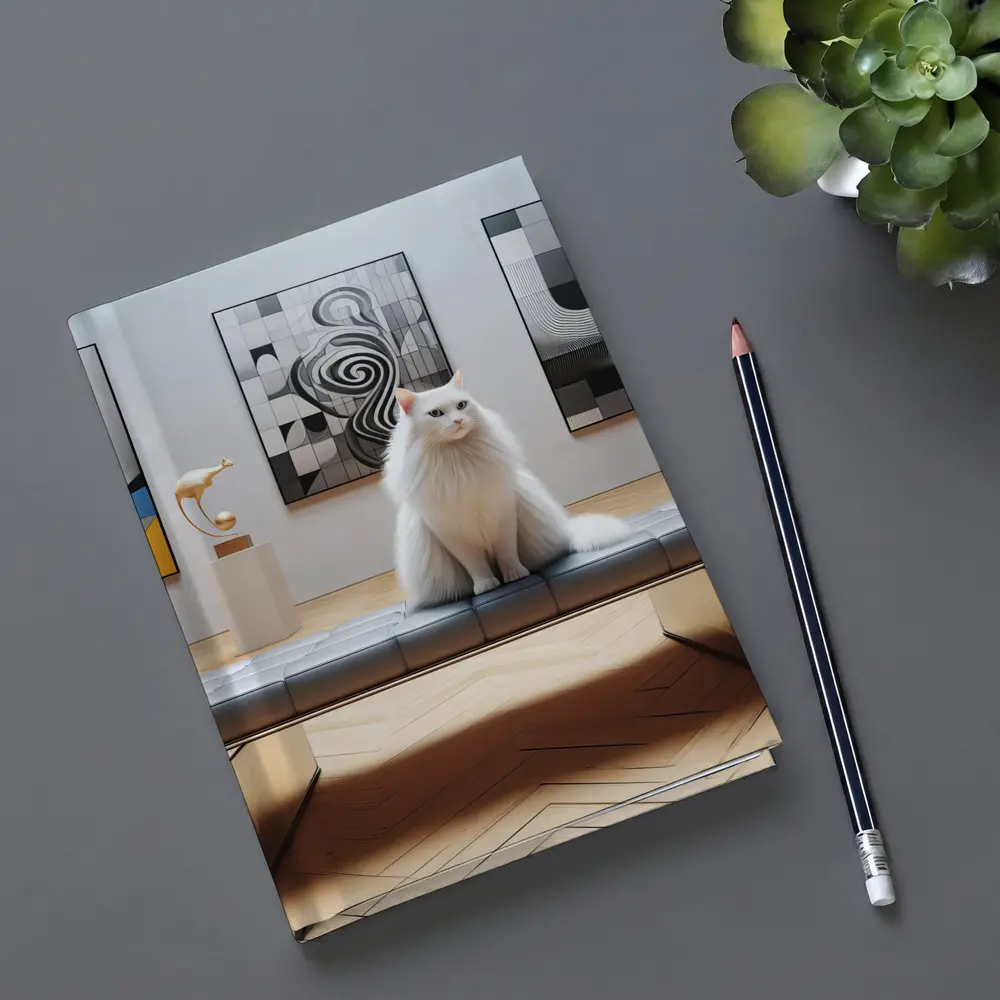 White Cat Sitting in Modern Art Gallery – Notebooks