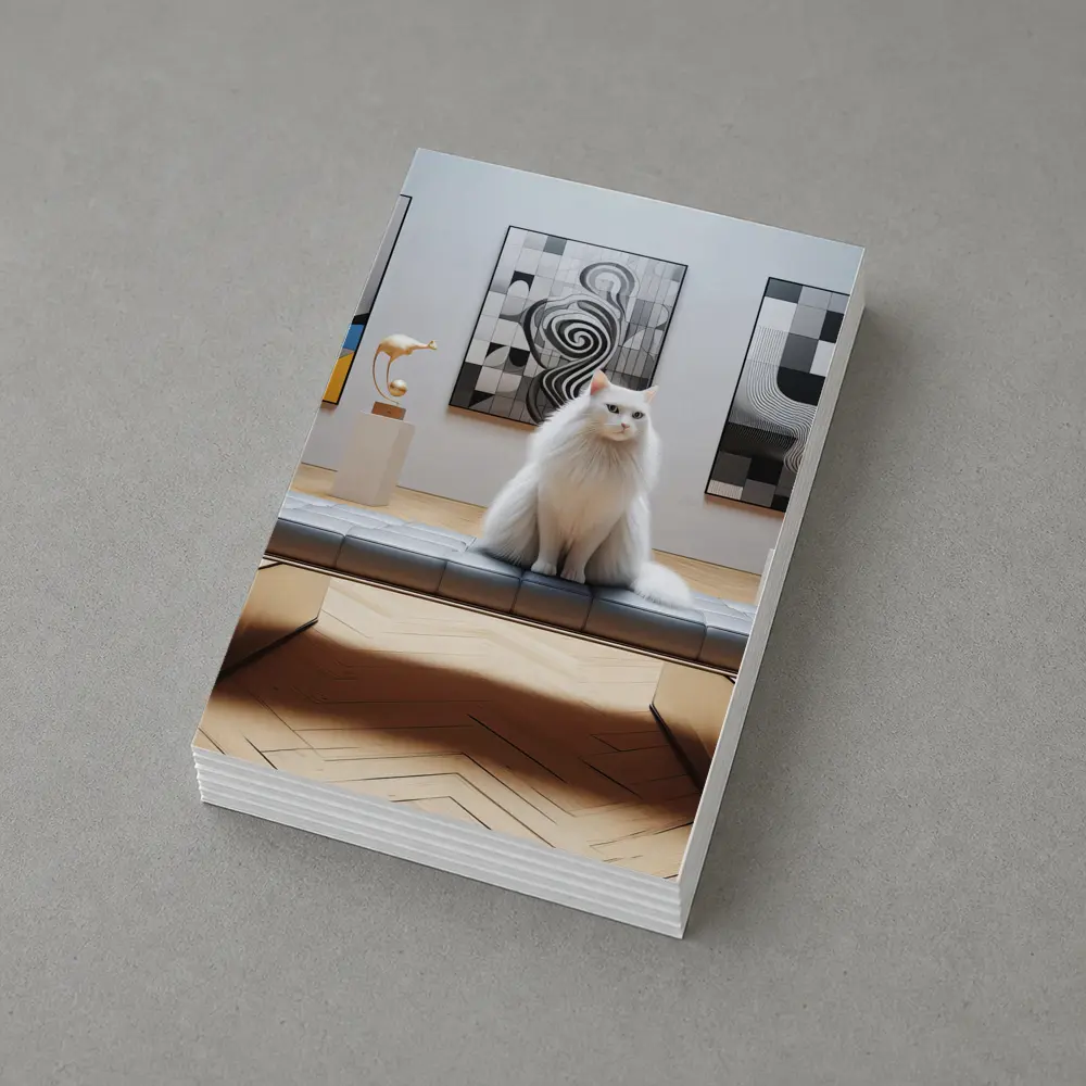 White Cat Sitting in Modern Art Gallery – Postcards