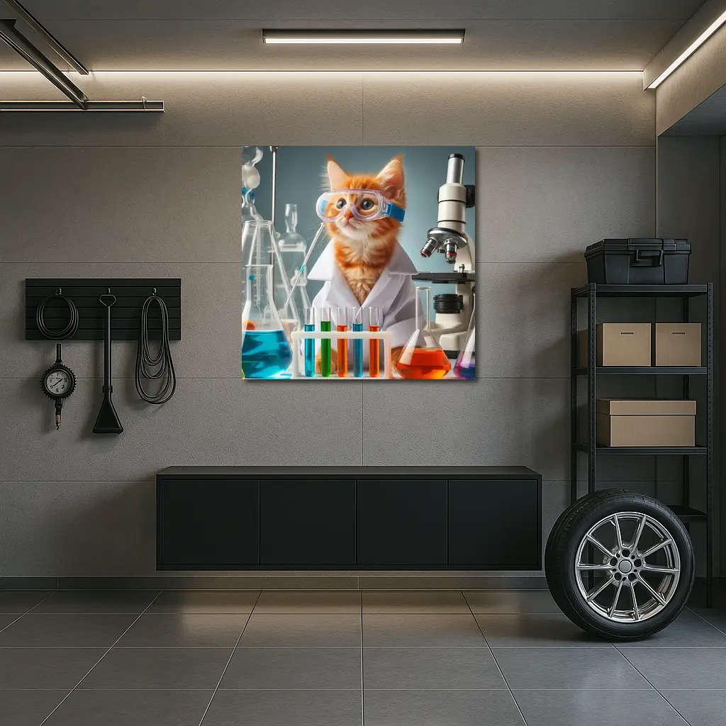 Orange Kitten Scientist In Laboratory Setting – Wall Art