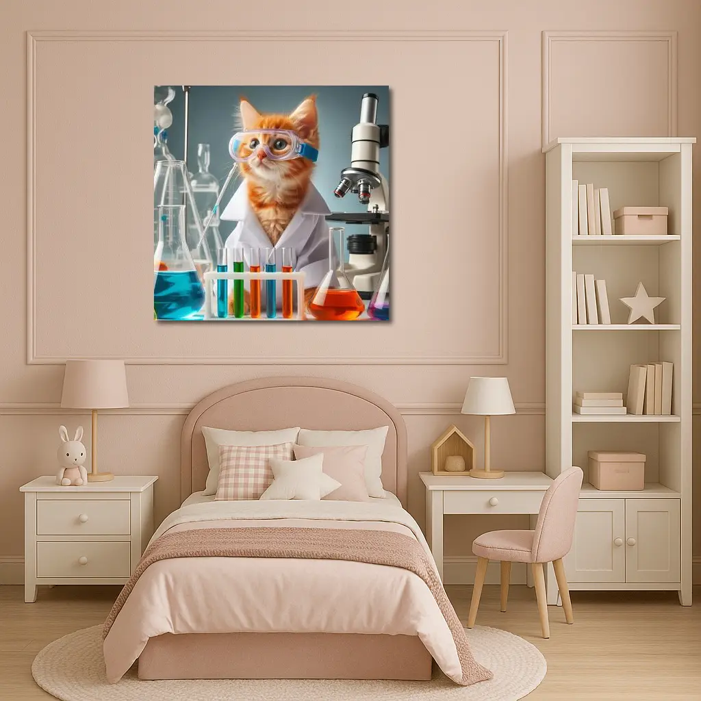 Orange Kitten Scientist In Laboratory Setting – Wall Art