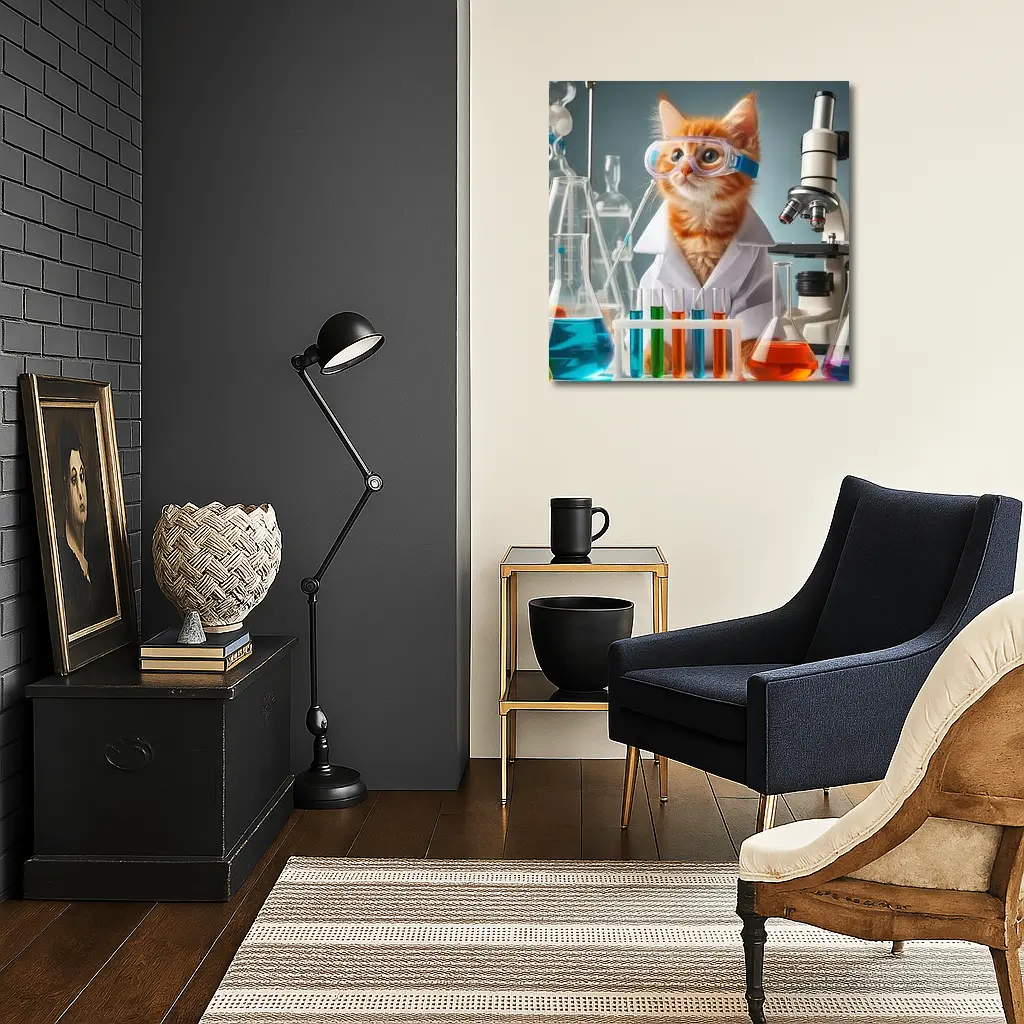 Orange Kitten Scientist In Laboratory Setting – Wall Art