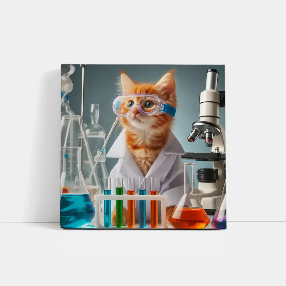 Orange Kitten Scientist In Laboratory Setting – Wall Art