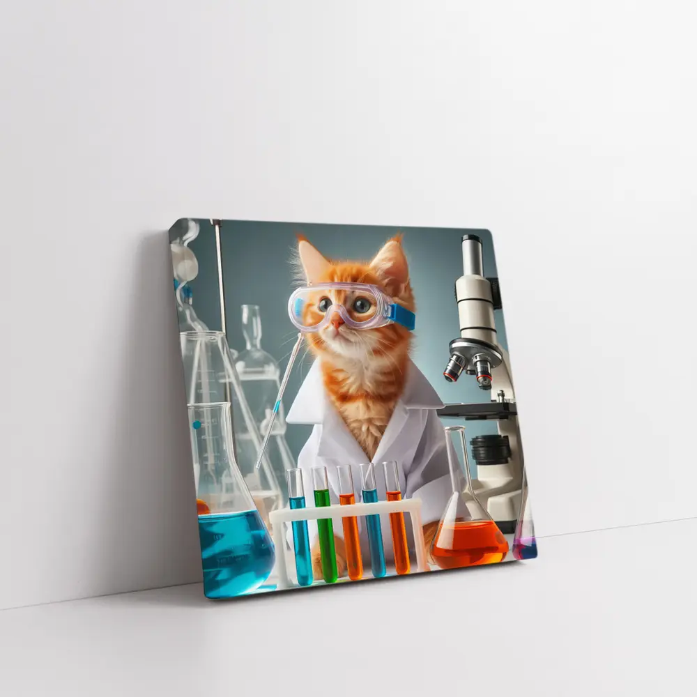 Orange Kitten Scientist In Laboratory Setting – Wall Art