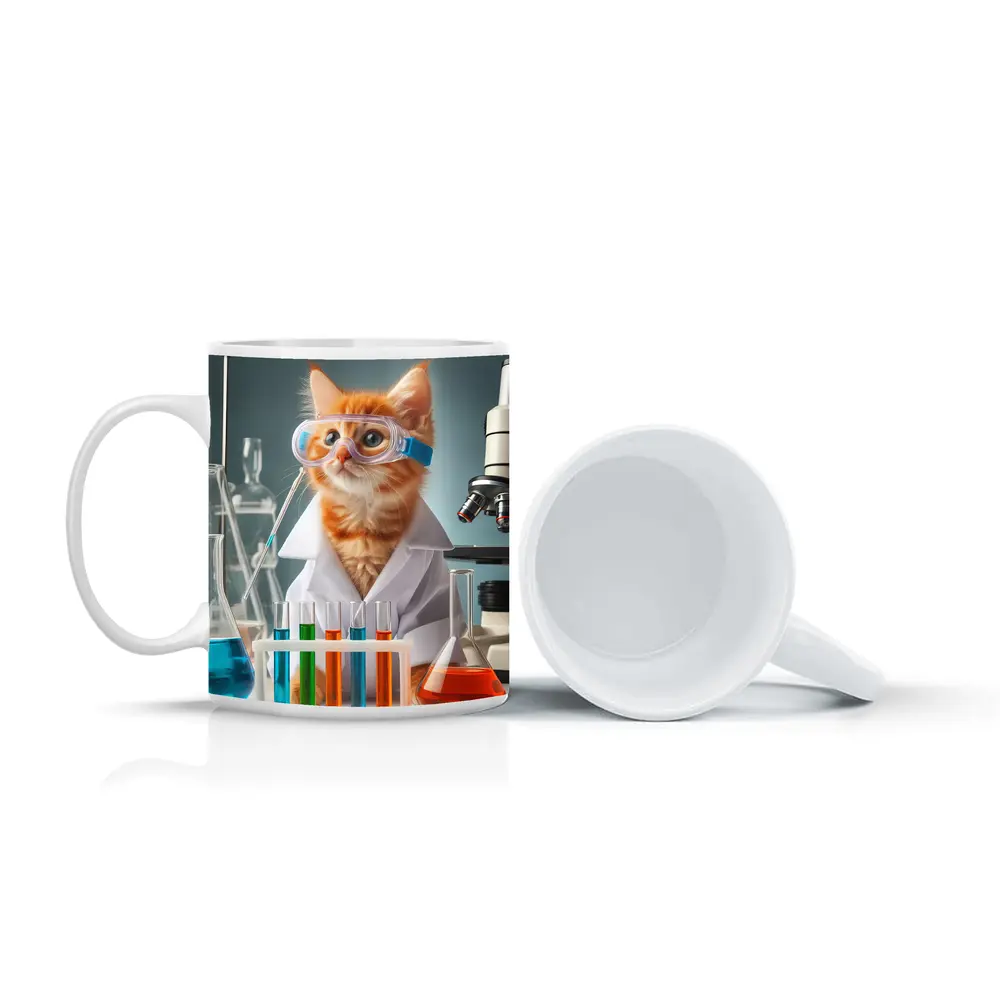Orange Kitten Scientist In Laboratory Setting – Mugs