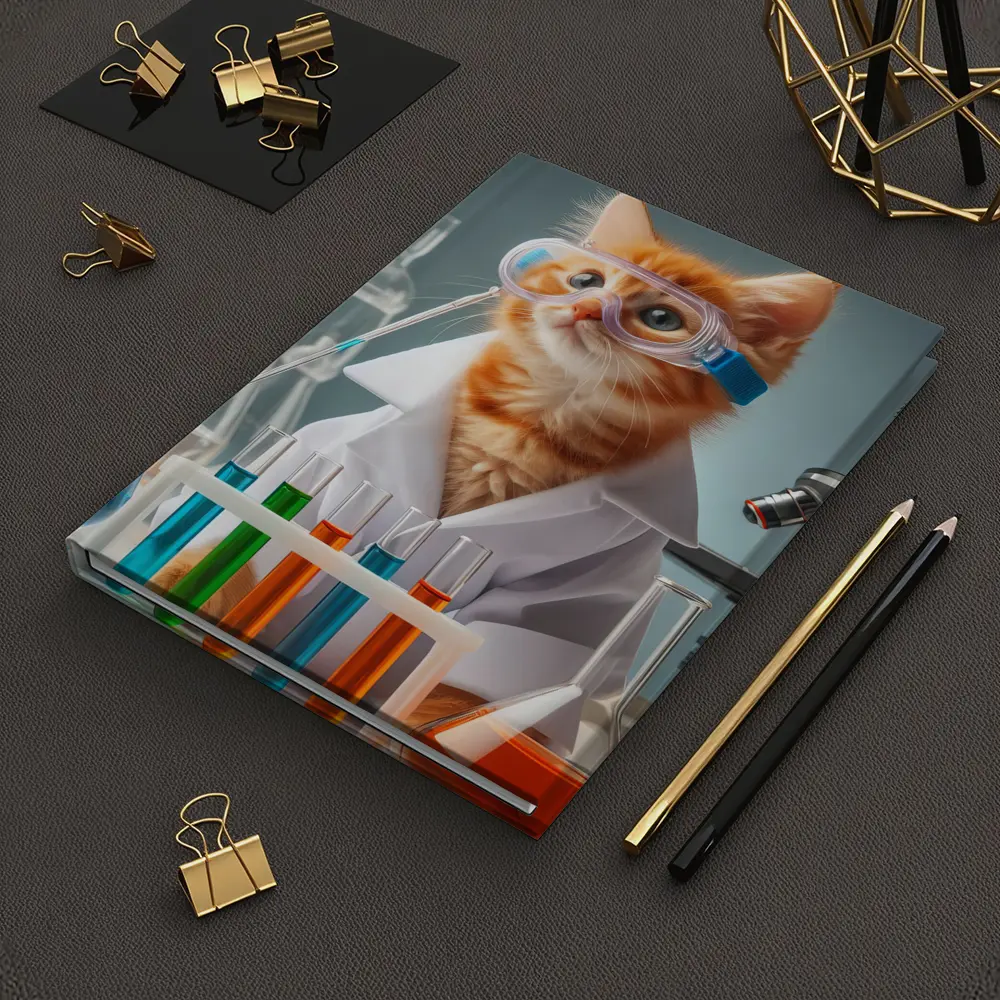 Orange Kitten Scientist In Laboratory Setting – Notebooks