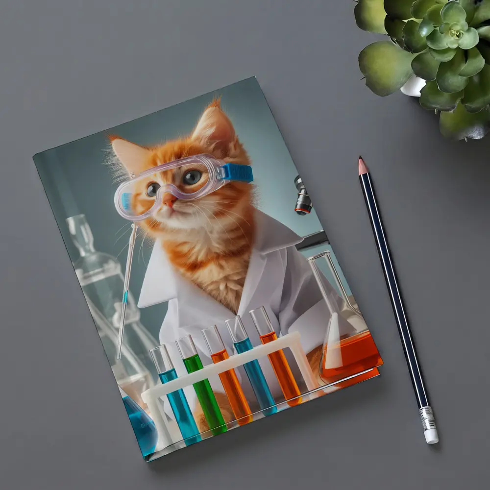 Orange Kitten Scientist In Laboratory Setting – Notebooks