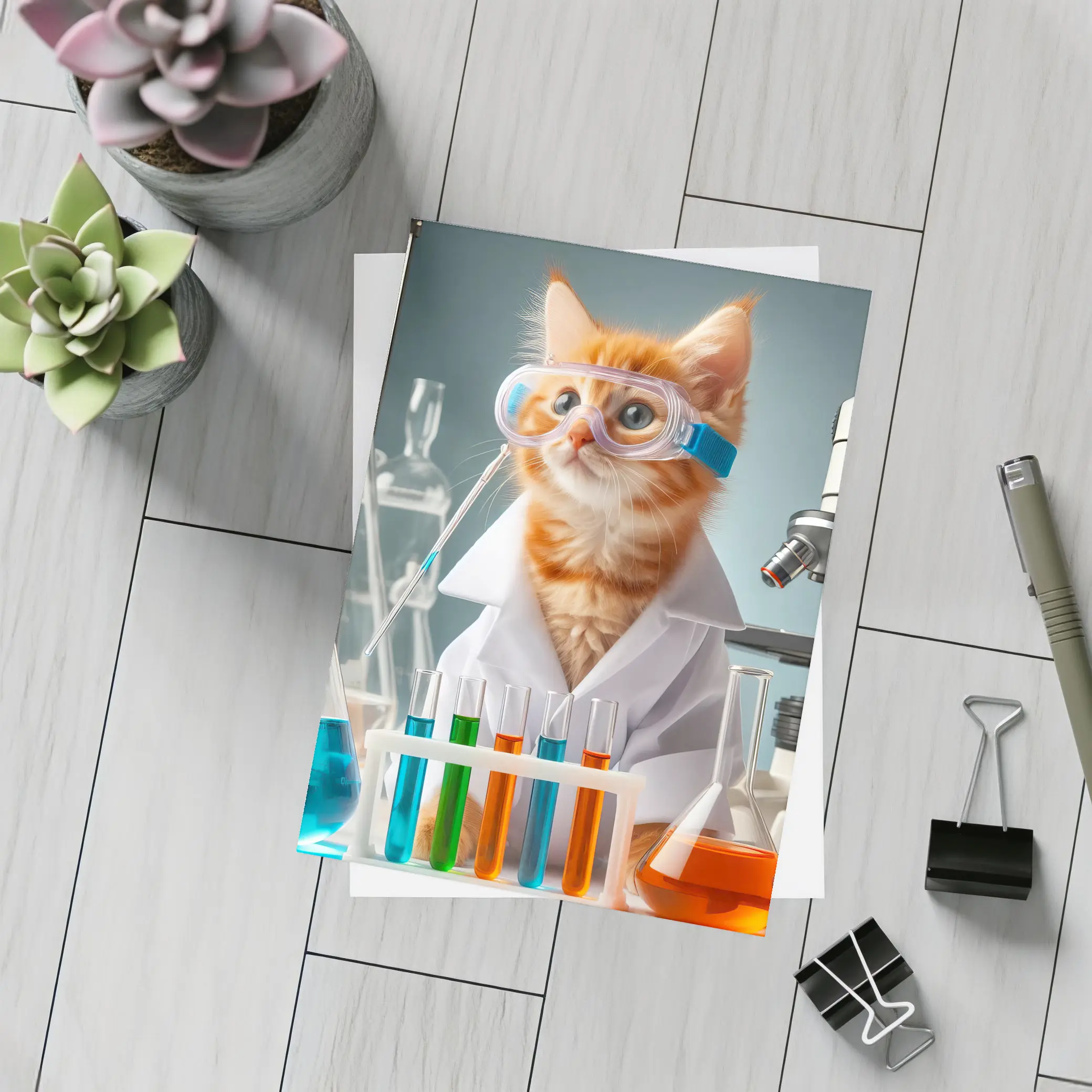 Orange Kitten Scientist In Laboratory Setting – Postcards