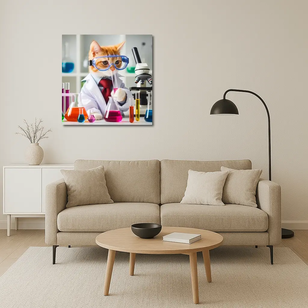 Orange Cat Scientist Lab Coat Microscope – Wall Art