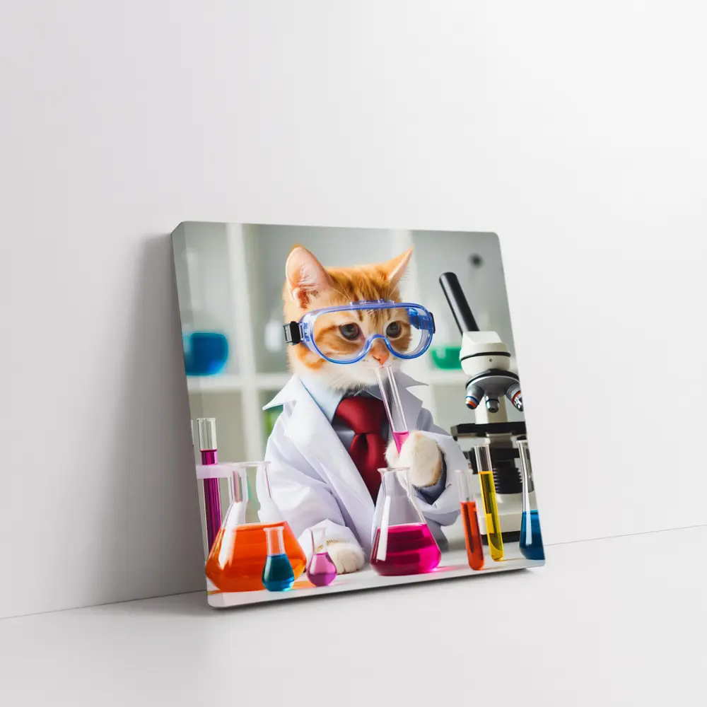 Orange Cat Scientist Lab Coat Microscope – Wall Art