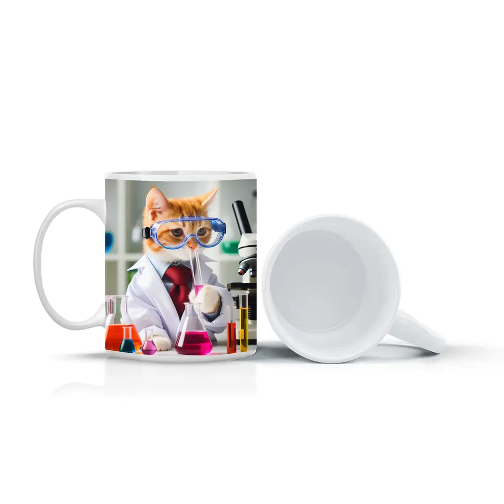 Orange Cat Scientist Lab Coat Microscope – Mugs
